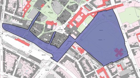 Eine Karte der Bonner Innenstadt. Eingezeichnet ist die Waffen- und Messerverbotszone