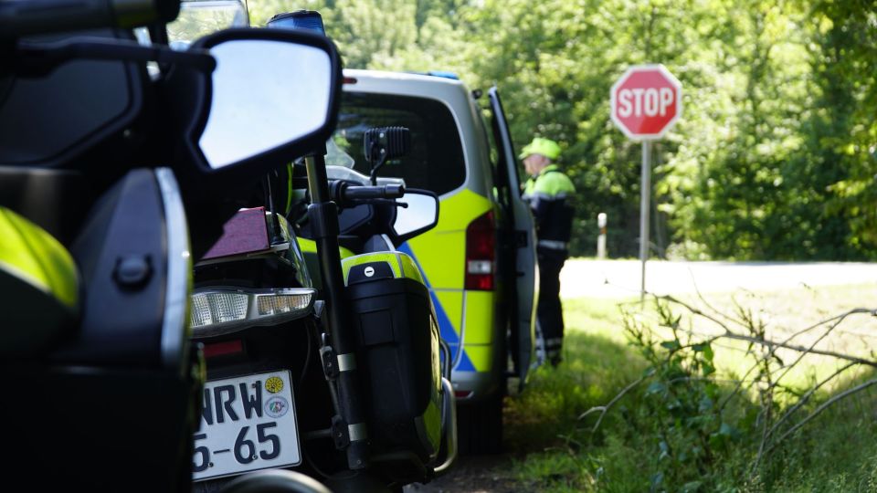 Polizeikontrolle neben einer Wiese